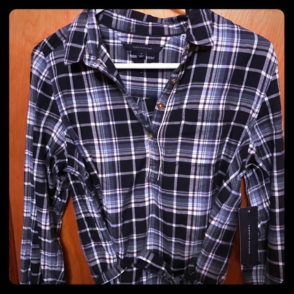Tommy Hilfiger Navy Plaid Belted Tunic NWT